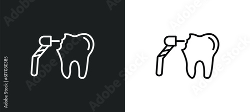 dental drill line icon in white and black colors. dental drill flat vector icon from dental drill collection for web, mobile apps and ui.