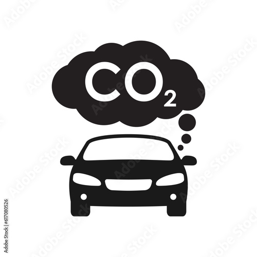 Car CO2 exhaust graphic icon. Car emission pollution sign isolated on white background. Symbol atmosphere contamination of auto transport. Vector illustration