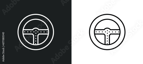 car steering wheel line icon in white and black colors. car steering wheel flat vector icon from car steering wheel collection for web, mobile apps and ui.