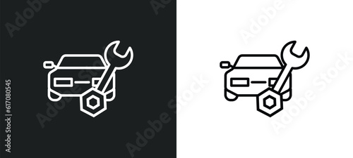 car repairing line icon in white and black colors. car repairing flat vector icon from car repairing collection for web, mobile apps and ui.