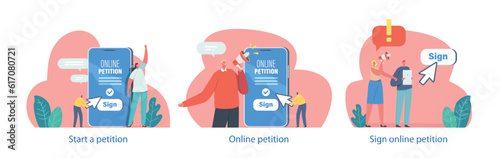 Characters Signing Online Petition Digital Platform Where People Can Express Their Support Or Dissent On Specific Issues