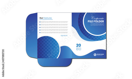 Business presentation folder template for corporate office with blue and white color