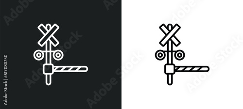 Fotografiet rail crossing line icon in white and black colors