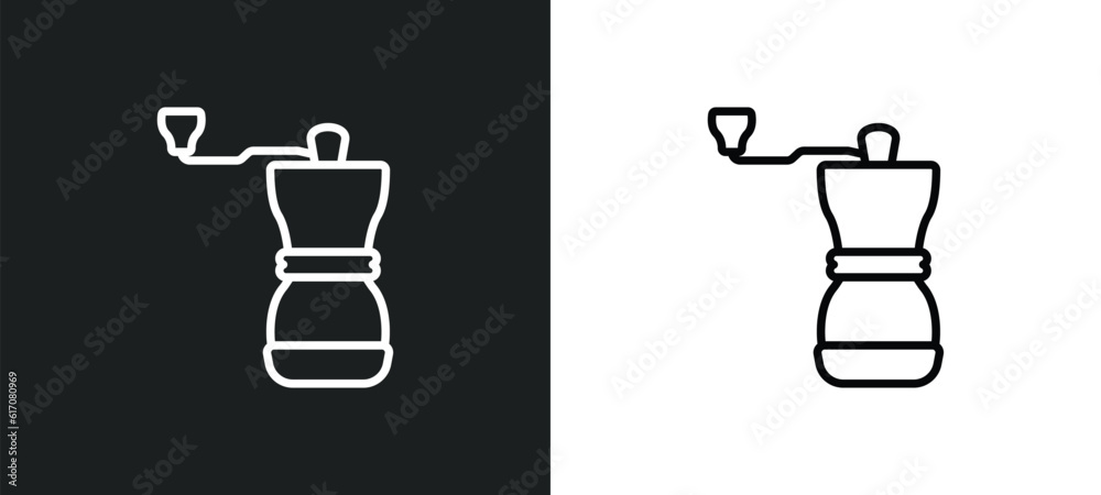 coffee grinder line icon in white and black colors. coffee grinder flat vector icon from coffee grinder collection for web, mobile apps and ui. coffee grinder line icon in white and black colors. coffee grinder flat vector icon from coffee grinder collection for web, mobile apps and ui.