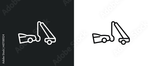 towed car line icon in white and black colors. towed car flat vector icon from towed car collection for web, mobile apps and ui.