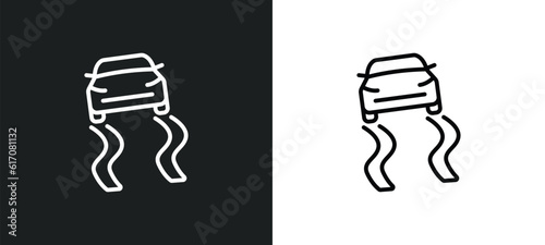 slippery road line icon in white and black colors. slippery road flat vector icon from slippery road collection for web, mobile apps and ui.
