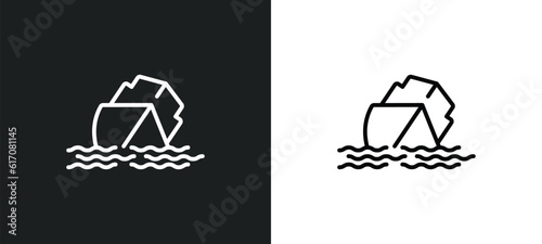 sinking line icon in white and black colors. sinking flat vector icon from sinking collection for web, mobile apps and ui.