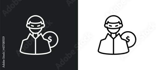 robbery line icon in white and black colors. robbery flat vector icon from robbery collection for web, mobile apps and ui.