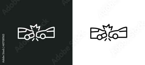 rear end collision line icon in white and black colors. rear end collision flat vector icon from rear end collision collection for web, mobile apps and ui.