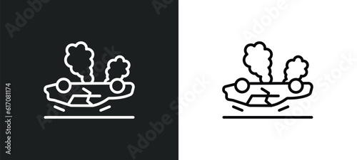 overturned vehicle line icon in white and black colors. overturned vehicle flat vector icon from overturned vehicle collection for web, mobile apps and ui.