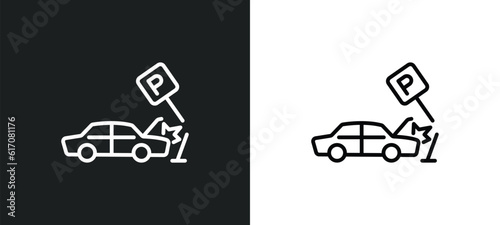 parking crash line icon in white and black colors. parking crash flat vector icon from parking crash collection for web, mobile apps and ui.