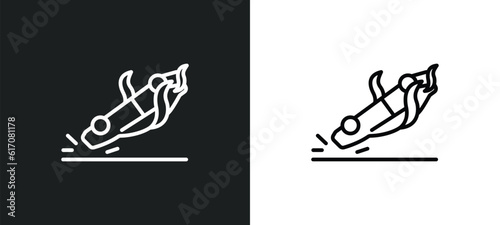 overturned car line icon in white and black colors. overturned car flat vector icon from overturned car collection for web, mobile apps and ui.