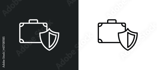 luggage insurance line icon in white and black colors. luggage insurance flat vector icon from luggage insurance collection for web, mobile apps and ui.