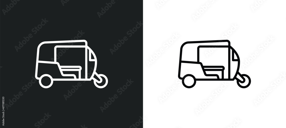 ricksaw line icon in white and black colors. ricksaw flat vector icon from ricksaw collection for web, mobile apps and ui.