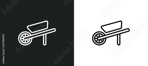 wheelbarrow line icon in white and black colors. wheelbarrow flat vector icon from wheelbarrow collection for web, mobile apps and ui.