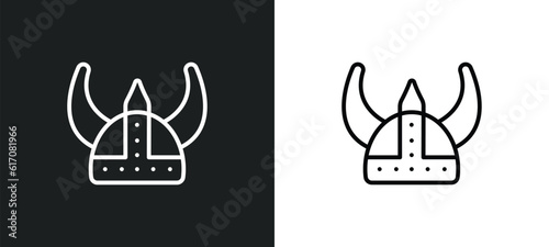 viking helmet line icon in white and black colors. viking helmet flat vector icon from viking helmet collection for web, mobile apps and ui.