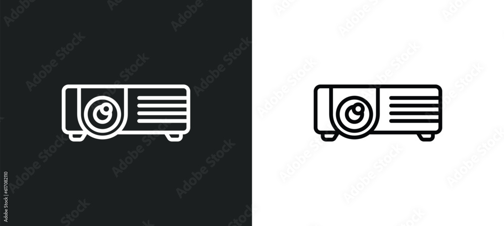 video projector line icon in white and black colors. video projector flat vector icon from video projector collection for web, mobile apps and ui. video projector line icon in white and black colors. video projector flat vector icon from video projector collection for web, mobile apps and ui.
