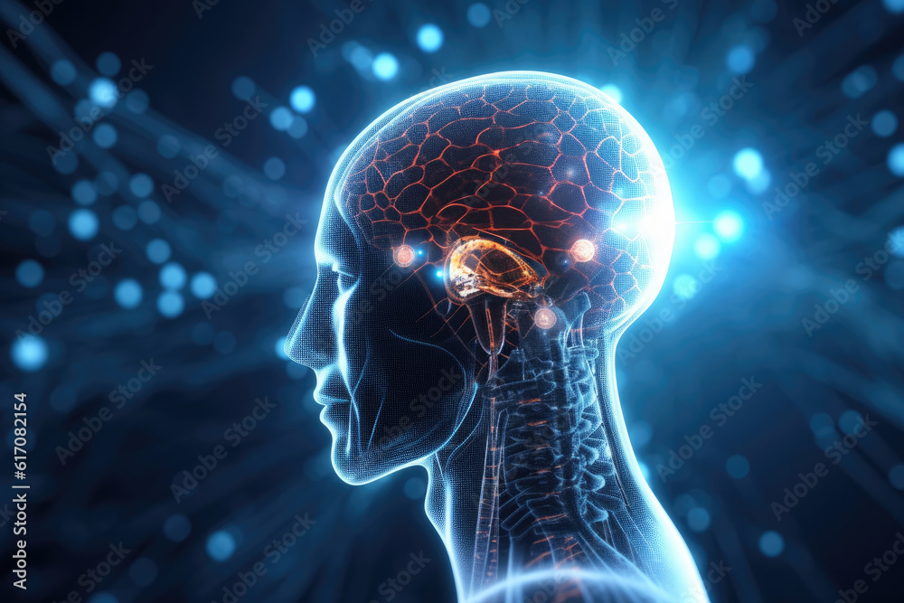 image of a brain scanner, Smart medical concept, use of artificial intelligence to detect cancer or lesions in the brain. image of a brain scanner, Smart medical concept, use of artificial intelligence to detect cancer or lesions in the brain.