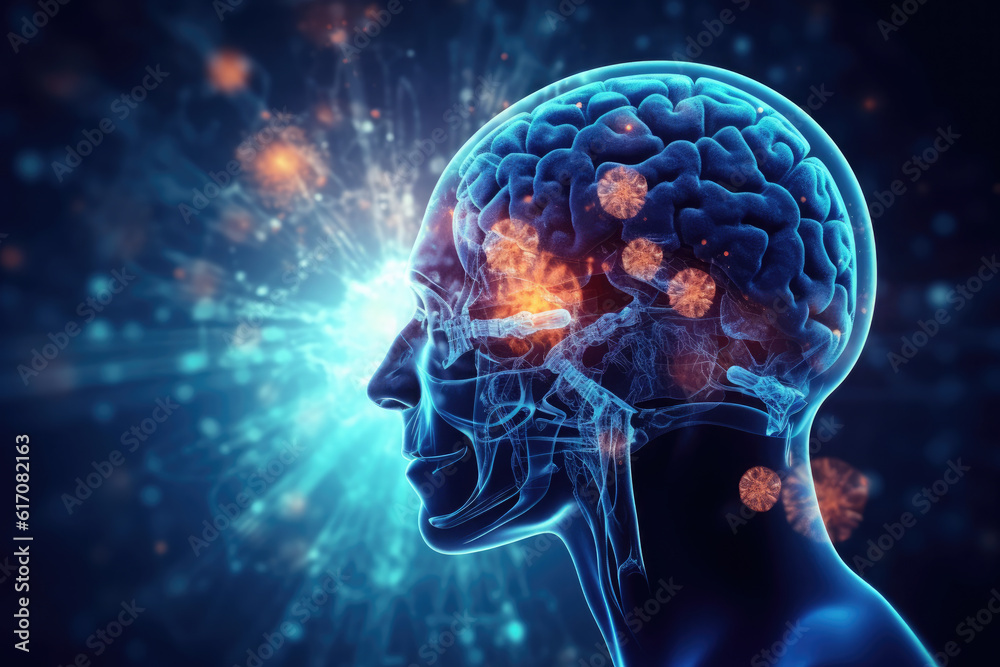 image of a brain scanner, Smart medical concept, use of artificial intelligence to detect cancer or lesions in the brain. image of a brain scanner, Smart medical concept, use of artificial intelligence to detect cancer or lesions in the brain.