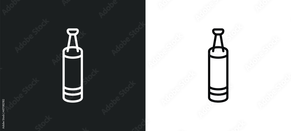 boxing bag line icon in white and black colors. boxing bag flat vector icon from boxing bag collection for web, mobile apps and ui. boxing bag line icon in white and black colors. boxing bag flat vector icon from boxing bag collection for web, mobile apps and ui.