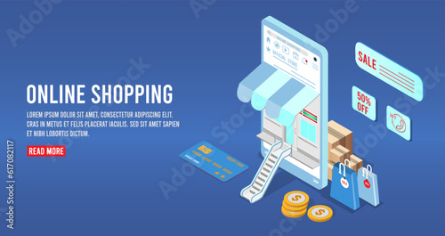 Shopping online process on smartphone.