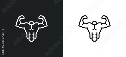 bodybuilder line icon in white and black colors. bodybuilder flat vector icon from bodybuilder collection for web, mobile apps and ui.