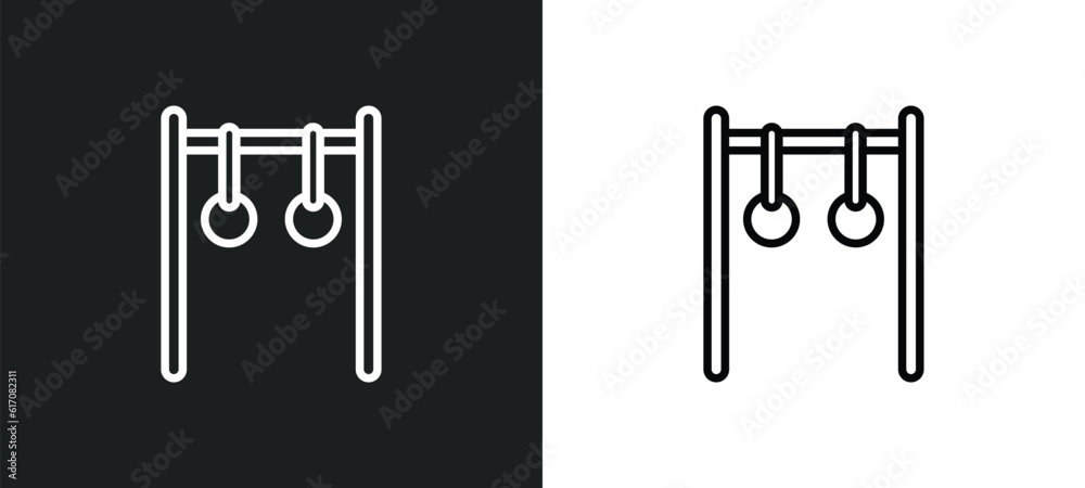 rings exercises line icon in white and black colors. rings exercises flat vector icon from rings exercises collection for web, mobile apps and ui. rings exercises line icon in white and black colors. rings exercises flat vector icon from rings exercises collection for web, mobile apps and ui.