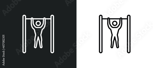 exercise hang bar line icon in white and black colors. exercise hang bar flat vector icon from exercise hang bar collection for web  mobile apps and ui.