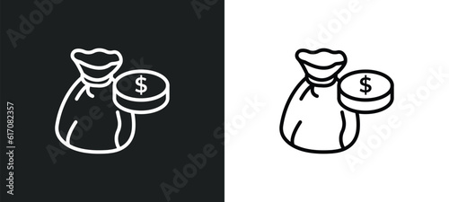 money bag of dollars line icon in white and black colors. money bag of dollars flat vector icon from money bag of dollars collection for web, mobile apps and ui.