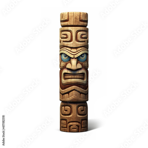 Old wooden idol, totem statue. Generative AI.