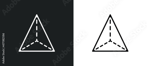 tetrahedron line icon in white and black colors. tetrahedron flat vector icon from tetrahedron collection for web, mobile apps and ui.