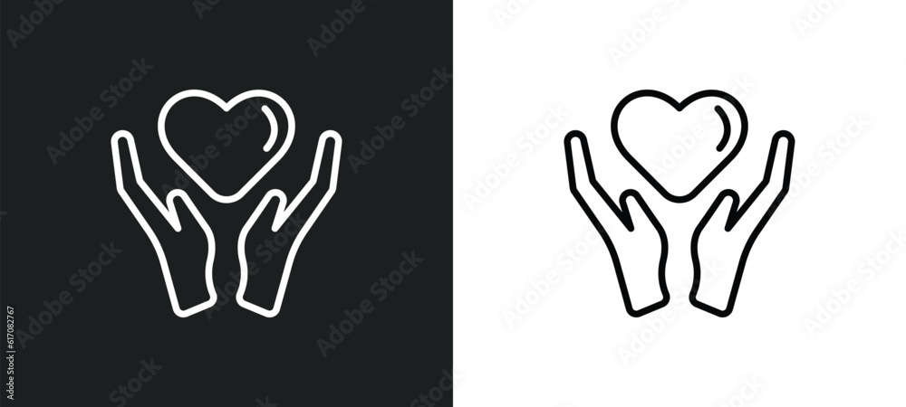Fototapeta premium heart between hands line icon in white and black colors. heart between hands flat vector icon from heart between hands collection for web, mobile apps and ui.