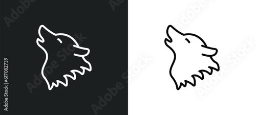 wolf howling line icon in white and black colors. wolf howling flat vector icon from wolf howling collection for web, mobile apps and ui.