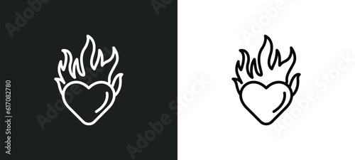 heart in flames line icon in white and black colors. heart in flames flat vector icon from heart flames collection for web  mobile apps and ui.