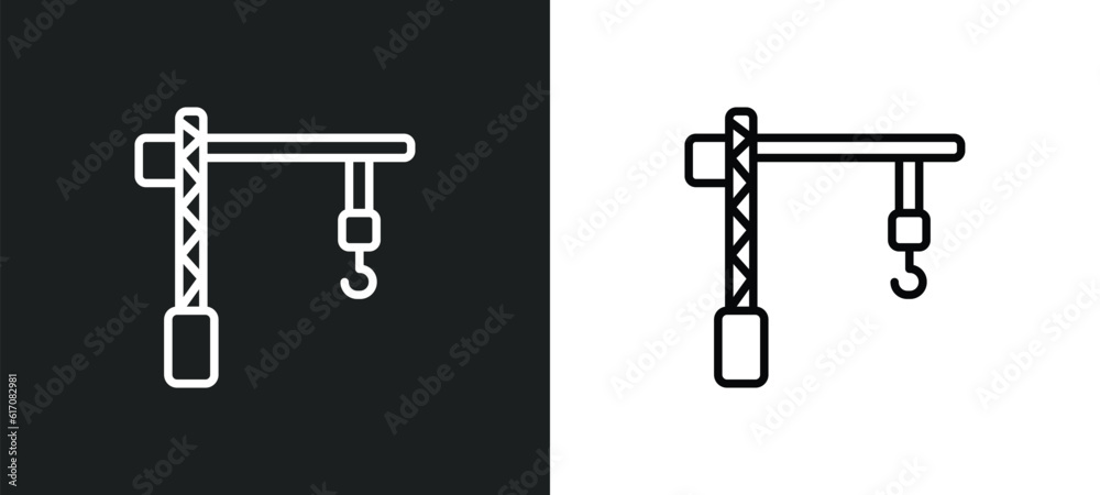 construction crane line icon in white and black colors. construction crane flat vector icon from construction crane collection for web, mobile apps and ui. construction crane line icon in white and black colors. construction crane flat vector icon from construction crane collection for web, mobile apps and ui.