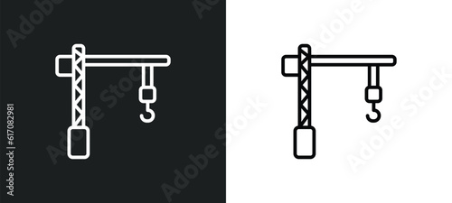 construction crane line icon in white and black colors. construction crane flat vector icon from construction crane collection for web, mobile apps and ui.