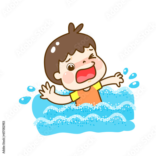 Cartoon kids drowning in water.