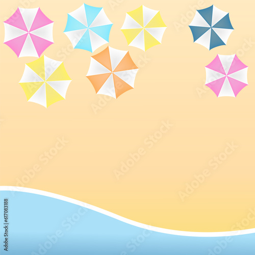 Illustrator vector of top view of  the beach with colorful beach umbrella 
