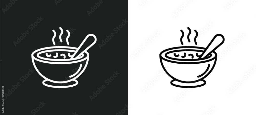 japanese soup bowl line icon in white and black colors. japanese soup bowl flat vector icon from japanese soup bowl collection for web, mobile apps and ui.