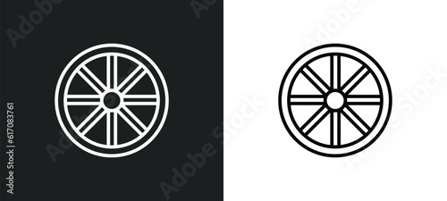 buddhism wheel line icon in white and black colors. buddhism wheel flat vector icon from buddhism wheel collection for web, mobile apps and ui.