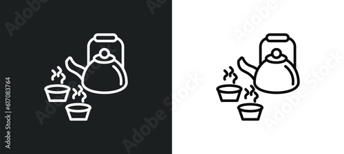 japanese tea pot line icon in white and black colors. japanese tea pot flat vector icon from japanese tea pot collection for web, mobile apps and ui.