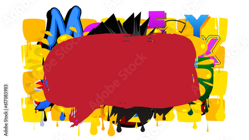 Multicolored Graffiti speech bubble isolated on white background. Abstract modern colorful street art decoration backdrop performed in urban painting style.