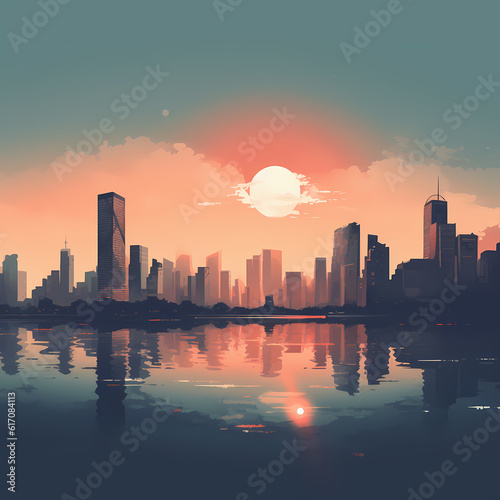 minimalist evening view of the city illustration