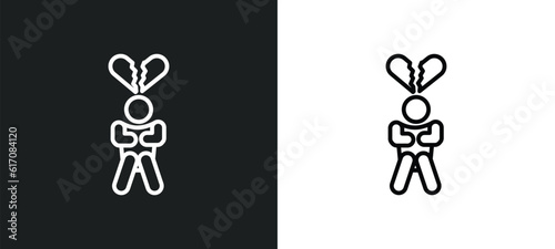 heartbroken human line icon in white and black colors. heartbroken human flat vector icon from heartbroken human collection for web, mobile apps and ui.