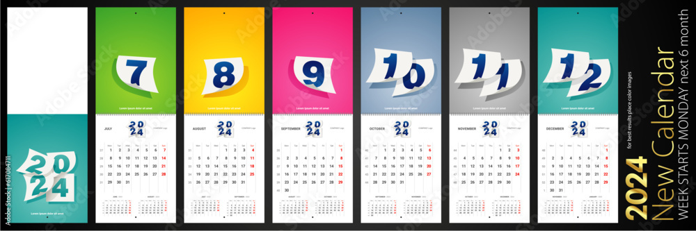 2024 New modern Business Desktop Calendar with blown paper on colorful ...