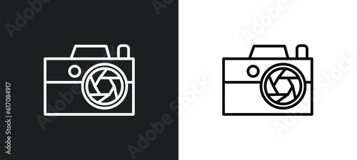 compact camera line icon in white and black colors. compact camera flat vector icon from compact camera collection for web, mobile apps and ui.