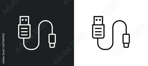 usb cable line icon in white and black colors. usb cable flat vector icon from usb cable collection for web, mobile apps and ui. photo