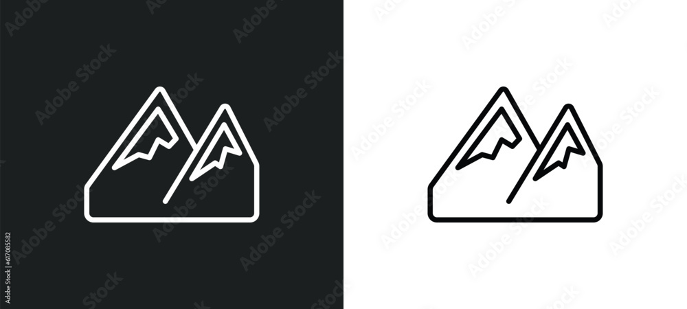 snowy mountains line icon in white and black colors. snowy mountains flat vector icon from snowy mountains collection for web, mobile apps and ui. snowy mountains line icon in white and black colors. snowy mountains flat vector icon from snowy mountains collection for web, mobile apps and ui.
