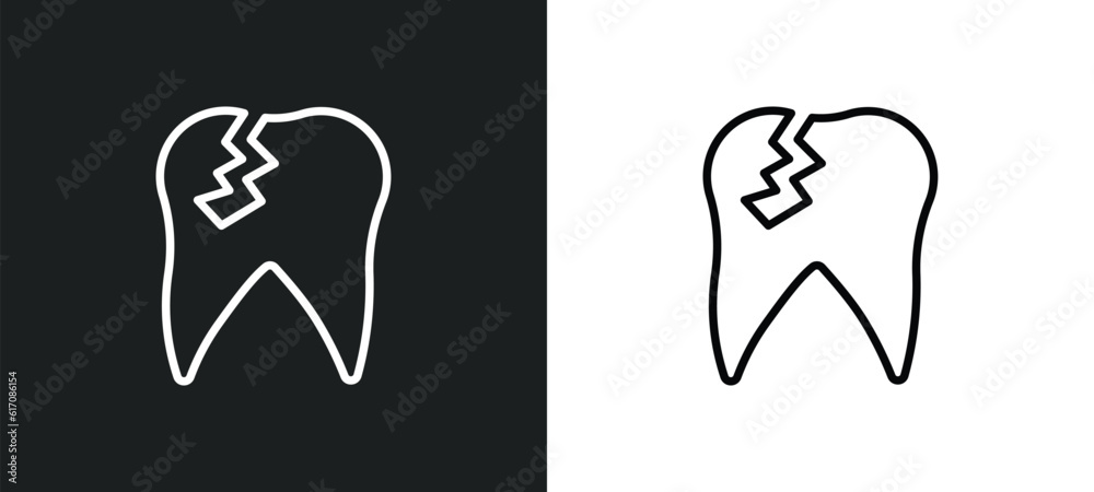 Obraz premium damaged tooth line icon in white and black colors. damaged tooth flat vector icon from damaged tooth collection for web, mobile apps and ui.