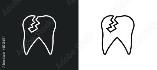 damaged tooth line icon in white and black colors. damaged tooth flat vector icon from damaged tooth collection for web, mobile apps and ui.